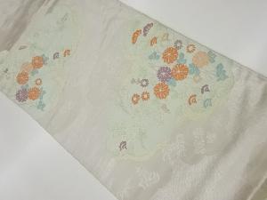 リサイクル　雲取りに秋草・青海波模様織出し袋帯